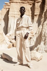 Man Standing in Front of Rock Formation