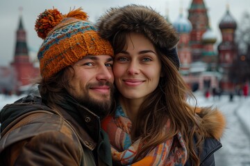 Man and Woman Standing Together at Red Square in Moscow, Russia