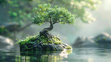 A tranquil bonsai tree, detailed and peaceful