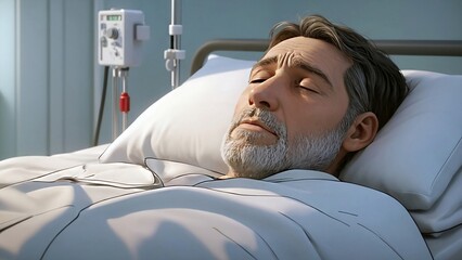 A man lying on a bed in the hospital