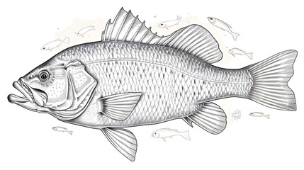 Delicate Illustrated Bass in Natural History Museum Display Style