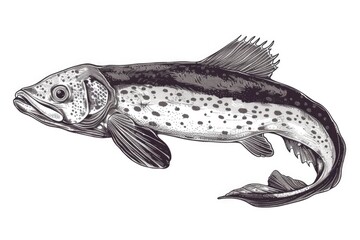 Black and white drawing of a fish, suitable for various design projects