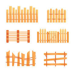Wooden enclosures. Fences wood bars materials. Garden or farm palisade. Enclosure railing, banister.