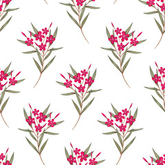 Oleander flowers watercolor seamless pattern, for women and girl apparel designs, fabrics and textiles.  Botanical illustration hand drawn. floral design for fashion prints, scrapbook, wrapping paper