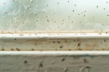 Flies buzzing around window sill, suitable for pest control concept