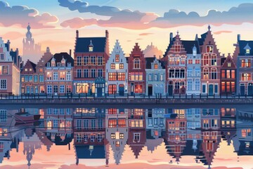 Obraz premium Urban landscape with waterfront view, suitable for travel guides