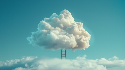 Be on cloud nine, ladder in clouds, inspiration imagination high up cumulus cloud growth
