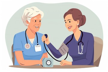Fototapeta premium A nurse using a stethoscope to measure a patient's blood pressure. Suitable for medical and healthcare concepts
