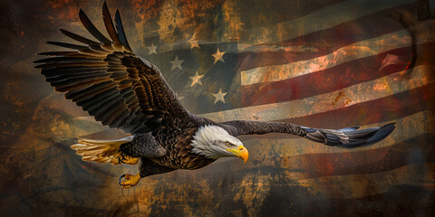 Majestic Eagle Over American Flag