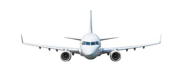 Modern passenger airplane ascending with landing gear down, isolated against a transparent background, illustrating aviation and travel. Generative AI