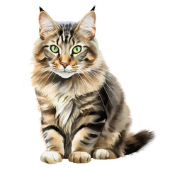 Fototapeta premium AI-Generated Watercolor Maine Coon Cat Clip Art Illustration. Isolated elements on a white background.