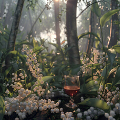 lily of the valley spring day and a glass of red wine a good mood
