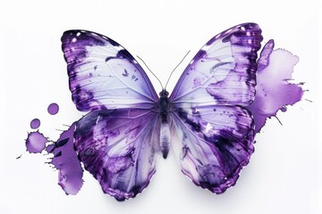 A vibrant purple and white butterfly resting on a clean white surface. Perfect for nature and wildlife themed projects