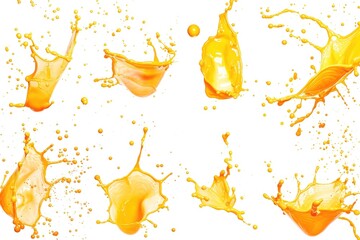Fresh orange juice splashing on a clean white background. Ideal for food and beverage advertising