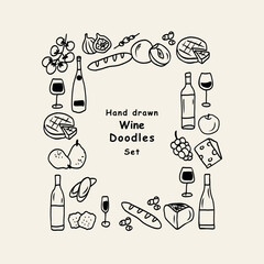 Doodle wine tasting elements frame