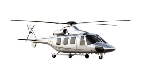 Luxurious private helicopter with gold and white livery, poised for takeoff on a clear day. Generative AI