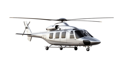 Luxurious private helicopter with gold and white livery, poised for takeoff on a clear day. Generative AI