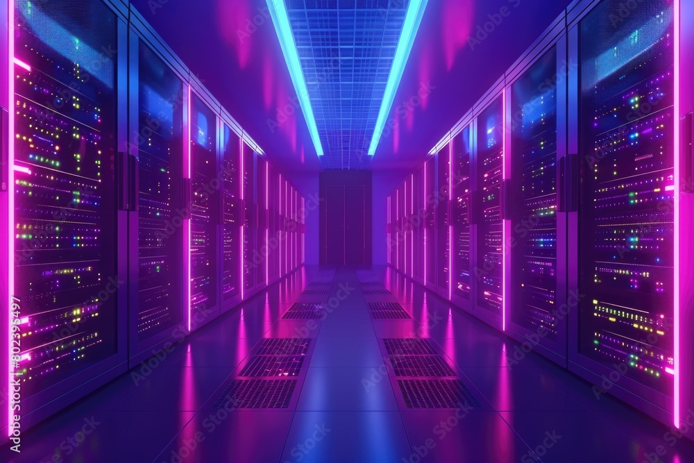 Aufkleber a row of servers in a data center, suitable for technology concepts