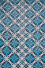 tile mosaic with oriental Arabic Uzbek pattern decorated with blue and white floral ornament