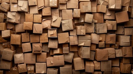 Many unlabeled cardboard boxes stacked on top of each other for storage or shipping purposes