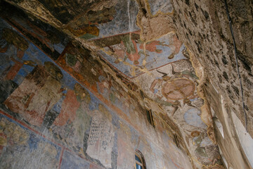 ancient church frescoes in the cave town of Vardzia in Georgia