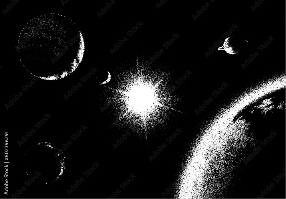 Poster space landscape with scenic view on planet and stars made with r