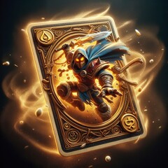 Mystical Warrior Unleashing Enigmatic Spells Amidst Golden Glow of Epic Battle Energy in Ornate Frame