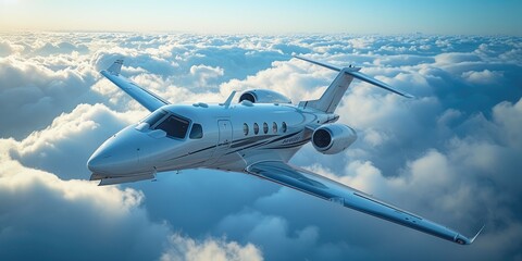 Naklejka premium Luxury Air Travel: Private Jet Against Azure Sky