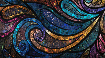 Obraz premium A paisley pattern, in the style of mosaic tiles, adds a geometric and textural element to the design. Broken glass effect