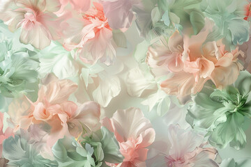 An elegant and soft-textured background with a large-scale floral pattern in muted pastel shades of pink and green, giving a soothing, springtime feel.