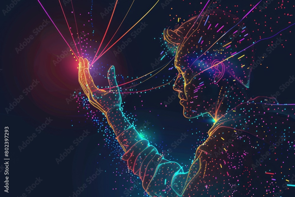 Poster a man holding a glowing object. suitable for various concepts