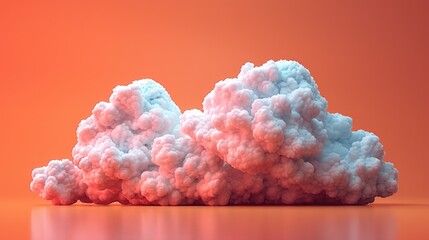 Stylized 3D rendering of voluminous clouds with a soft texture showcased against an orange gradient background