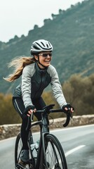 Dynamic Poses: Woman Enjoying Road Cycling