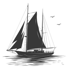 Obraz premium silhouette sail boat full black color only