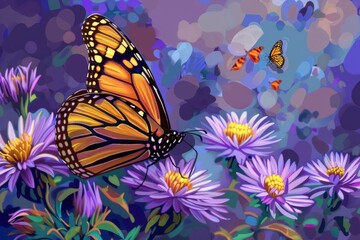 Fototapeta na wymiar Beautiful monarch butterfly perched on a colorful flower, perfect for nature and wildlife designs