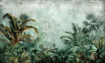 Abstract tropical pattern with beautiful leaves and plants. Jungle print wallpaper