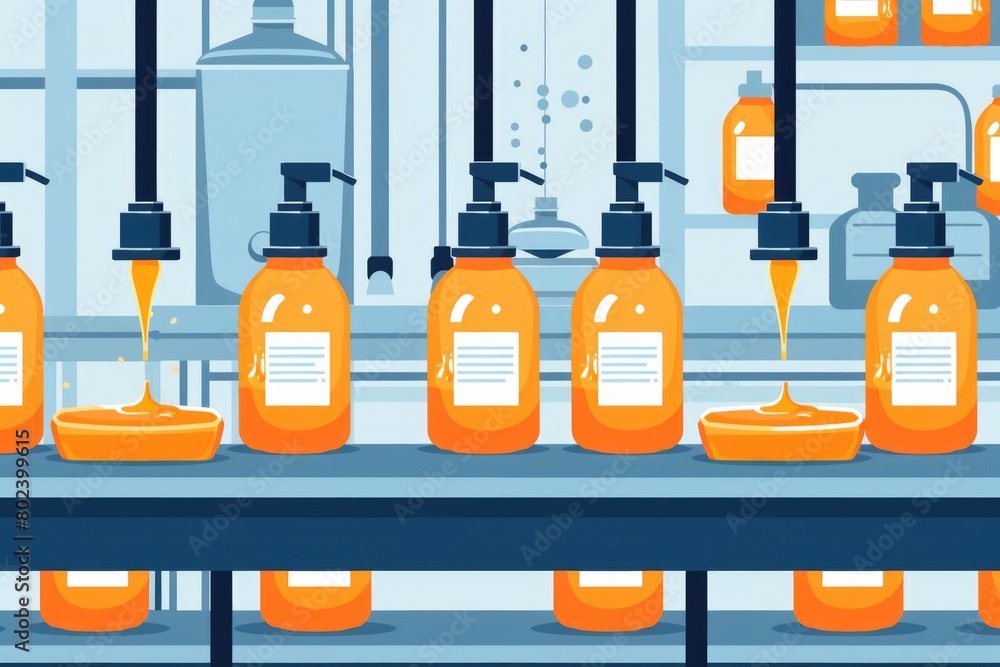 Poster a collection of orange liquid bottles neatly displayed on a shelf. ideal for product display or inve
