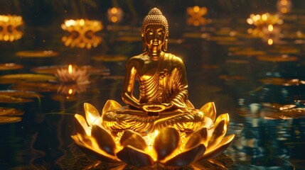 A statue of a person sitting on a lotus flower, suitable for spiritual and meditation concepts