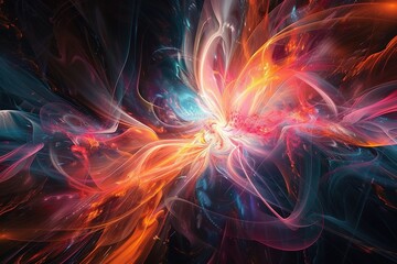 Fototapeta premium A colorful, swirling galaxy with a bright orange and blue center