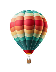 Naklejka premium A vibrant hot air balloon, with colorful stripes, floating gracefully, basket attached, against a white background. Generative AI