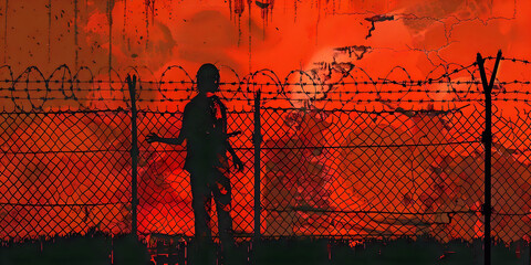 person on the fence barbed wire, ai generated.