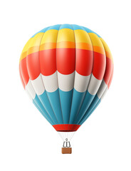 Fototapeta premium A vibrant hot air balloon, with colorful stripes, floating gracefully, basket attached, against a white background. Generative AI
