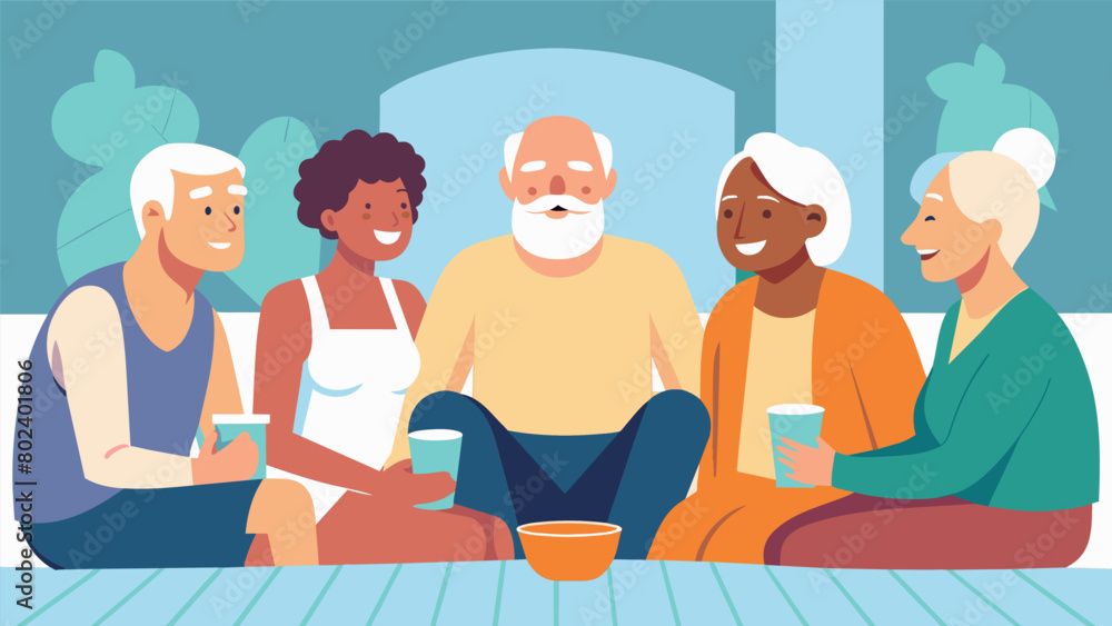 Aufkleber a group of retired individuals using the sauna as a way to socialize and support each others health 