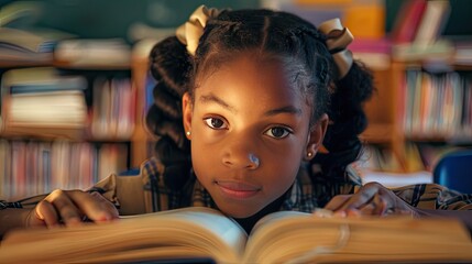 Enchanted Exploration: A Young Girl Immersed in a World of Words