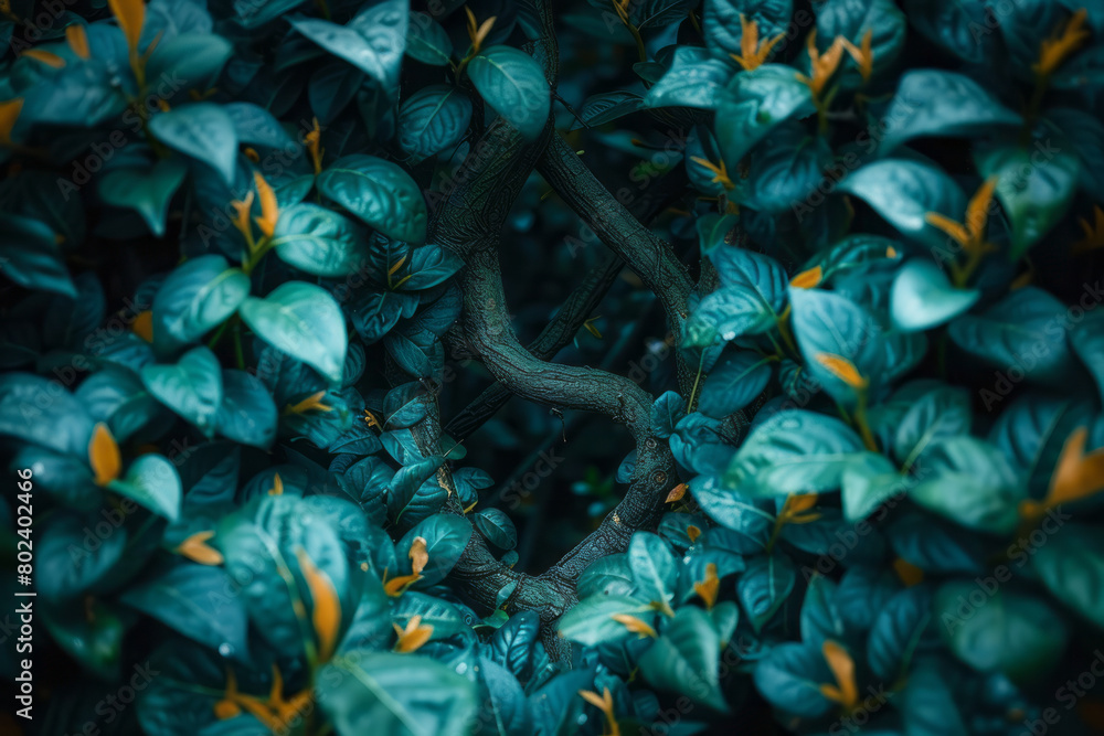 Poster a network of vines that forms a complex, mind-like labyrinth,