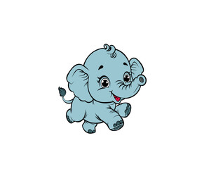 Vector illustration of a joyful baby elephant on a white background
