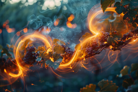 Fiery trails left by the vineâ€™s movement through space, showing its dynamic energy,