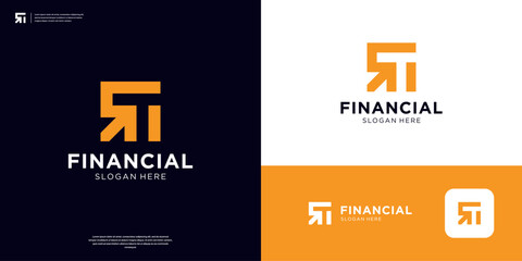 Letter T arrow logo geometric. Minimal business financial logo design.