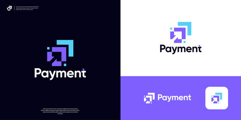 Modern payment logo design template. Abstract letter P arrow logo vector illustration.