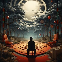 Fantasy alien landscape with flying saucer. 3D illustration.